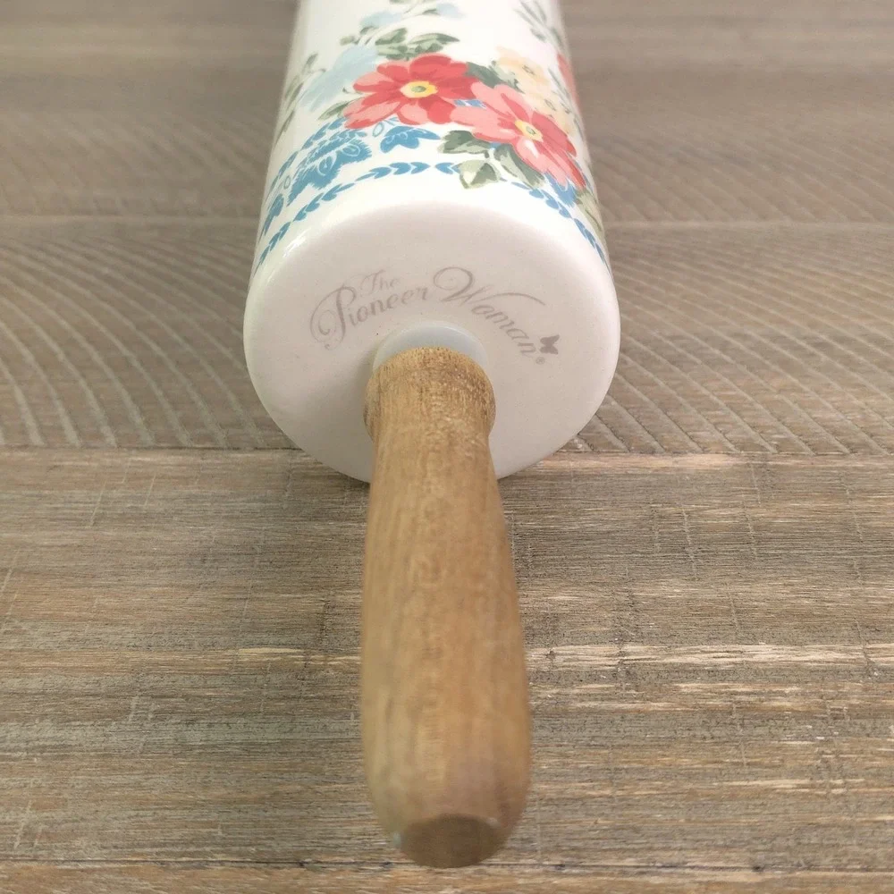 Retired Pioneer Woman Ceramic Rolling Pin Vintage Floral Pattern 2812DMT